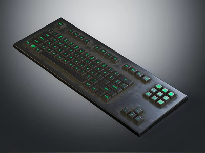 Black Mechanical Gaming Keyboard With Green Backlit And Programmable Keys 3d model