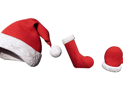 Festive Red Santa Hat And Christmas Stocking With White Trim Holiday Household Items 3d model
