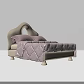 Elegant Modern Luxury Bedroom Bed With Beige Curved Headboard And Purple Bedding