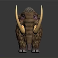 Cute Cartoon Style Mammoth Character 3D Model With Fluffy Fur Long Tusk And Purple Eyes