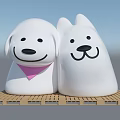 Inflatable Cartoon Dog Shapes With White Color And Pink Scarf On Wooden Pallet