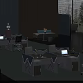 Modern Office Interior With Contemporary Desks Ergonomic Chairs Area Carpet And Green Plants
