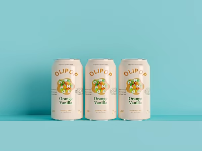 OLIPOP Orange Vanilla Sparkling Beverage Three Cans on Light Blue Background 3d model