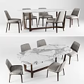 Modern Dining Table Set With Wooden Frame Upholstered Chairs And Marble Tabletop 3d model