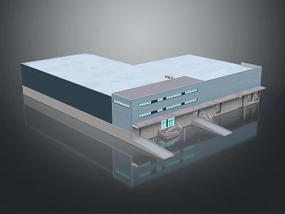 Modern Industrial Factory Building With Steel Structure Large Roof Glass Windows And Main Entrance 3d model