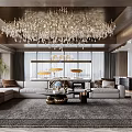 Modern Luxury Living Room Featuring Crystal Chandelier Large Sofa Coffee Table And Area Rug