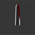 Medieval Bloodstained Metal Sword With Red Hilt And Vertical Blade Design