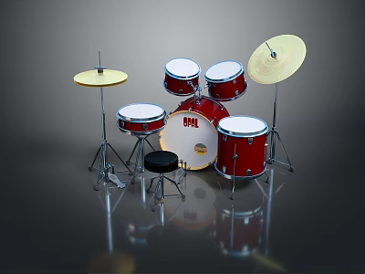 Red Professional Drum Set with Snare Tom Bass Drums Crash Cymbals and Adjustable Drum Stool 3d model