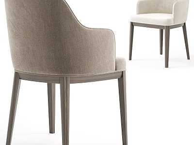 Modern Upholstered Dining Chair With Beige Fabric Seat And Wooden Legs 3d model