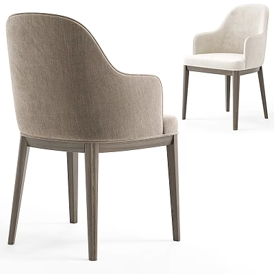 Modern Upholstered Dining Chair With Beige Fabric Seat And Wooden Legs 3d model