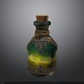 Decorative Magic Vial With Cork Stopper Ornate Metal Design And Colorful Liquid