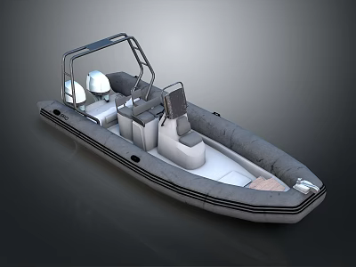 Modern Gray Inflatable Boat With Metal Frame Seats Console And Motor 3d model