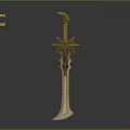 Ornate Metallic Sword With Spiked Hilt And Intricate Decorative Details
