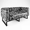 Modern Black and White Graffiti Pattern Sectional Sofa With Artistic Design And Metal Legs