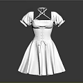 Elegant White Dress With Puffed Sleeves Square Neckline Cinched Waist And A line Skirt Design