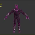 3D Model of Black Panther Character in Black Suit With White Details and Standing Pose