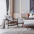 Modern Bedroom Interior Design With Bed Nightstands Wall Art And Area Rug