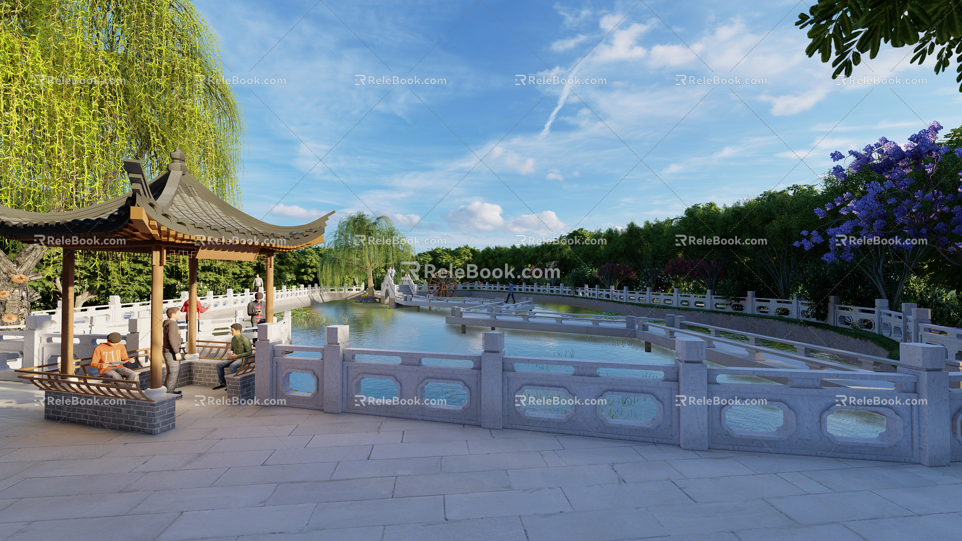 New Chinese Park Outdoor Water Landscape model