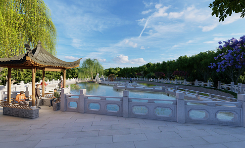 New Chinese Park Outdoor Water Landscape 3d model