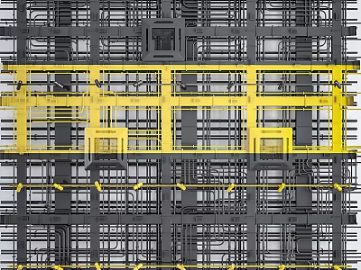 Industrial Pipe System Featuring Yellow And Gray Pipes In Complex Structural Layout 3d model