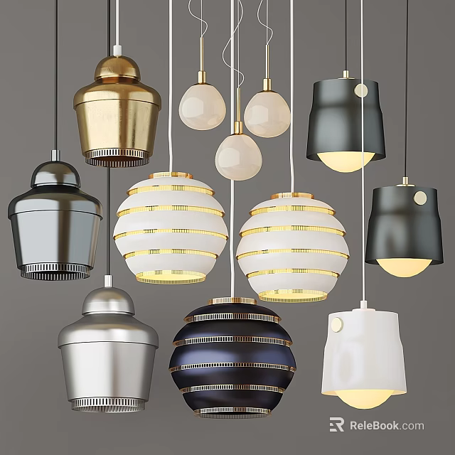 Modern Pendant Lights With Various Designs And Colorful Finishes For Home Decor 3d model 
