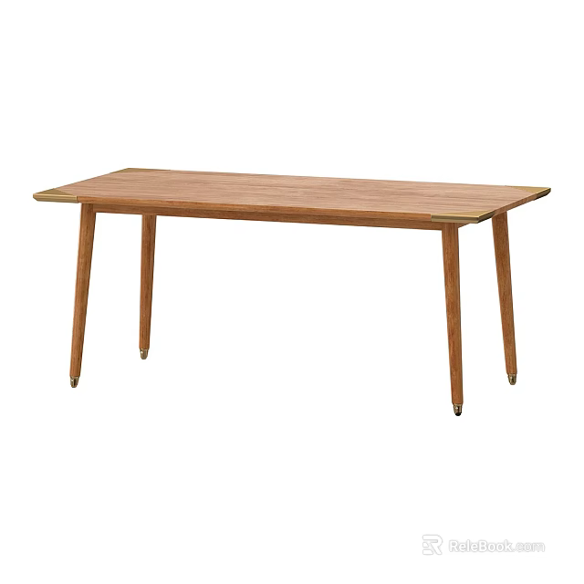 Minimalist Modern Wooden Dining Table With Rectangular Top And Slim Solid Wood Legs 3d model