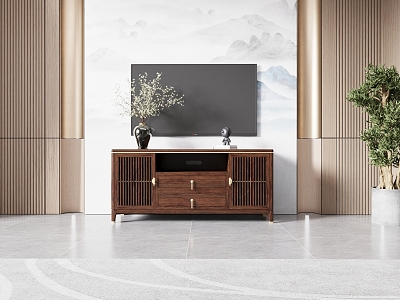 New Chinese Style Bedroom TV Cabinet TV Green Plant model