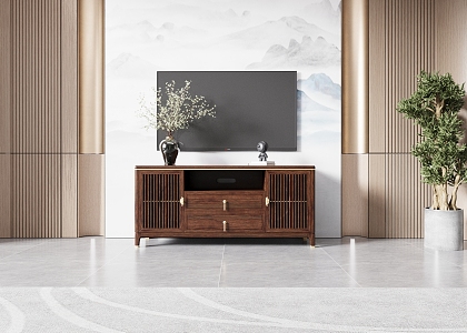 New Chinese Style Bedroom TV Cabinet TV Green Plant 3d model