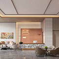 Modern Hotel Lobby Interior With Reception Desk Seating Area Art Painting Marble Floor And Lighting