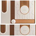 Modern Geometric Background Wall With Wooden And White Panels Hello Lettering And Spherical Decor