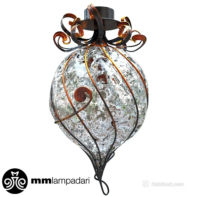 Elegant Chandelier Featuring Transparent Glass Globe With Ornate Metal Swirl Design 3d model 