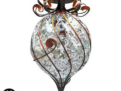 Elegant Chandelier Featuring Transparent Glass Globe With Ornate Metal Swirl Design 3d model