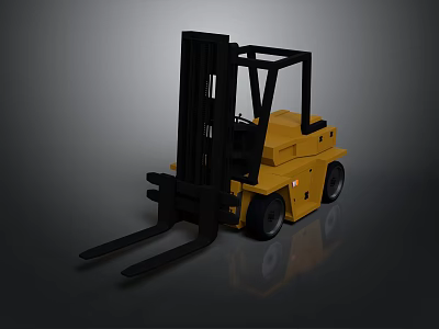 Yellow Industrial Forklift With Black Forks And Cab Structure Design 3d model