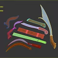 Collection of Various Knives With Orange Handles And Blue Blades