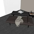 Modern Gray Lounge Chair with Side Table Magazine and Window Blinds