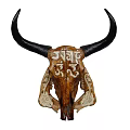 Carved Bull Skull Animal Wall Decor With Intricate Symbols And Floral Patterns