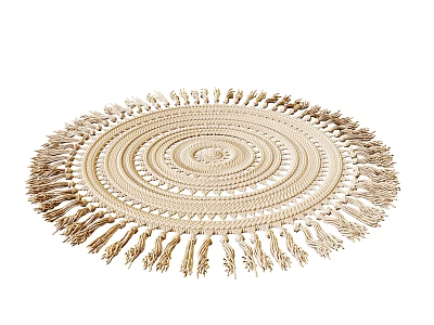 Round Rug With Woven Texture Concentric Circle Pattern And Tassel Edges 3d model