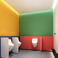 Modern Public Toilet Interior With Accessible Facilities Washbasins Mirrors And Colorful Walls