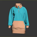 Turquoise and Light Brown High Neck Zipper Loose Fit Soft Sweater Top