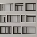 Modern Casement Windows Design With Black Frames Various Sizes On White Wall 3d model