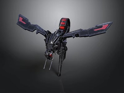 Black Mechanical Decorative Ornament With Red Winged Design And Insect Like Legs 3d model