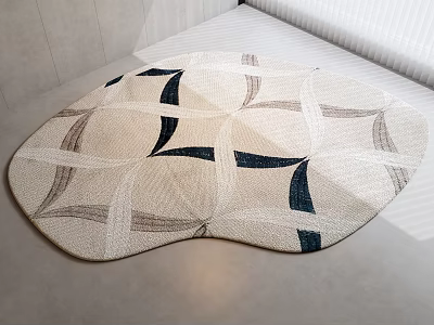 Modern Shaped Rug with Geometric Blue Gray Patterns for Interior Floor Decor 3d model