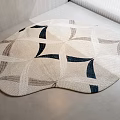 Modern Shaped Rug with Geometric Blue Gray Patterns for Interior Floor Decor