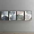 Four Abstract Paintings With Soft Tones Circular Cloud Patterns On Gray Wall 3d model