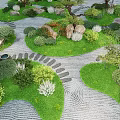 Japanese Zen Garden Landscape With Gravel Paths Stones Lush Shrubs And Mossy Areas