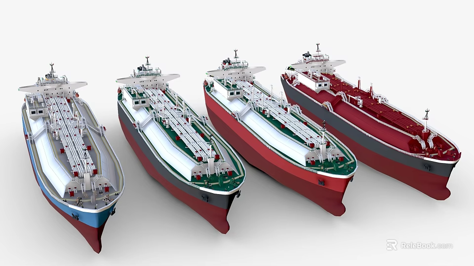Four Varied Design Cargo Ships In Different Colors 3d model 