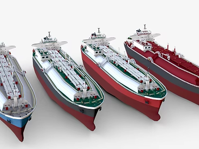 Four Varied Design Cargo Ships In Different Colors 3d model