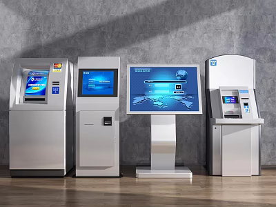 Public Facility Self Service Kiosks With Interactive Touch Screens And Display Monitors 3d model