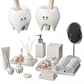 Cute Bathroom Essentials Set With Smiley Tooth Holders Hand Soap Dispenser And Towels