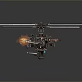 Detailed Helicopter Model With Multiple Rotors Flame Effects And Green Lights 3d model